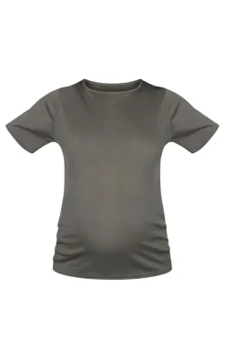 PrettyLittleThing Maternity Rib Oversized Short Sleeved T Shirt Olive