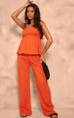 Best PrettyLittleThing Maternity Cheesecloth Wide Leg Pants Orange