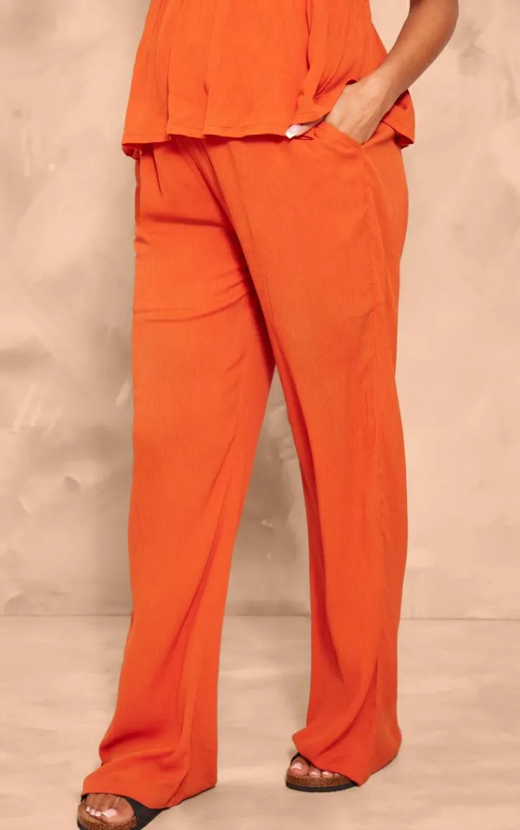 Best PrettyLittleThing Maternity Cheesecloth Wide Leg Pants Orange