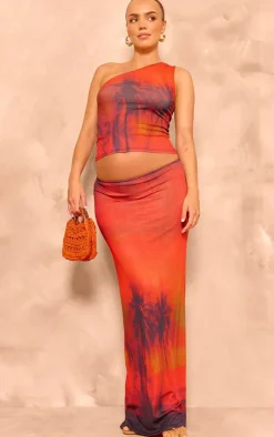Online PrettyLittleThing Maternity Print Maxi Skirt Orange