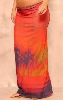 Online PrettyLittleThing Maternity Print Maxi Skirt Orange