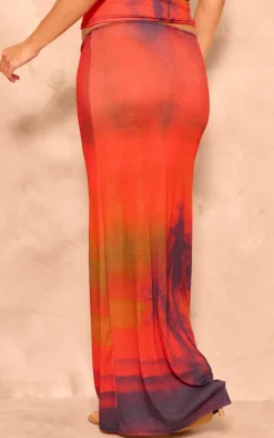 Online PrettyLittleThing Maternity Print Maxi Skirt Orange