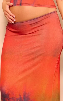 Online PrettyLittleThing Maternity Print Maxi Skirt Orange