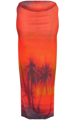 Online PrettyLittleThing Maternity Print Maxi Skirt Orange