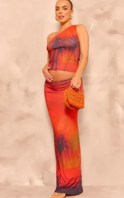 Sale PrettyLittleThing Maternity Print One Shoulder Top Orange