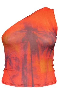 Sale PrettyLittleThing Maternity Print One Shoulder Top Orange