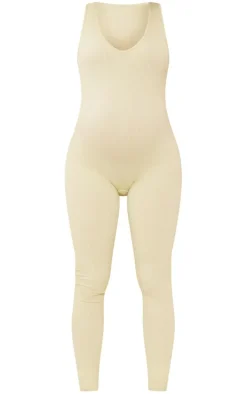 Maternity Pale Green Snatched Rib Seam Detail Jumpsuit