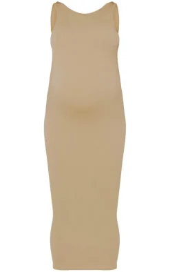 Maternity Snatched Rib Scoop Neck Bodycon Maxi Dress-PrettyLittleThing New