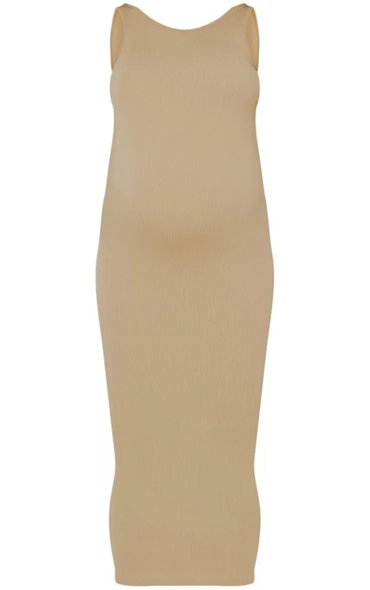 Maternity Snatched Rib Scoop Neck Bodycon Maxi Dress-PrettyLittleThing New