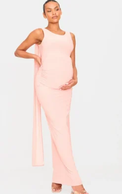 Maternity Slinky Drape Detail Maxi Dress-PrettyLittleThing Outlet