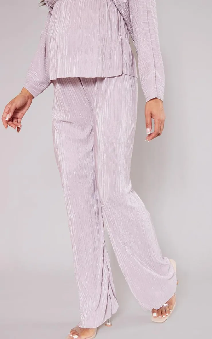 Online PrettyLittleThing Maternity Rose Plisse Lettuce Hem Wide Leg Pants Rose.