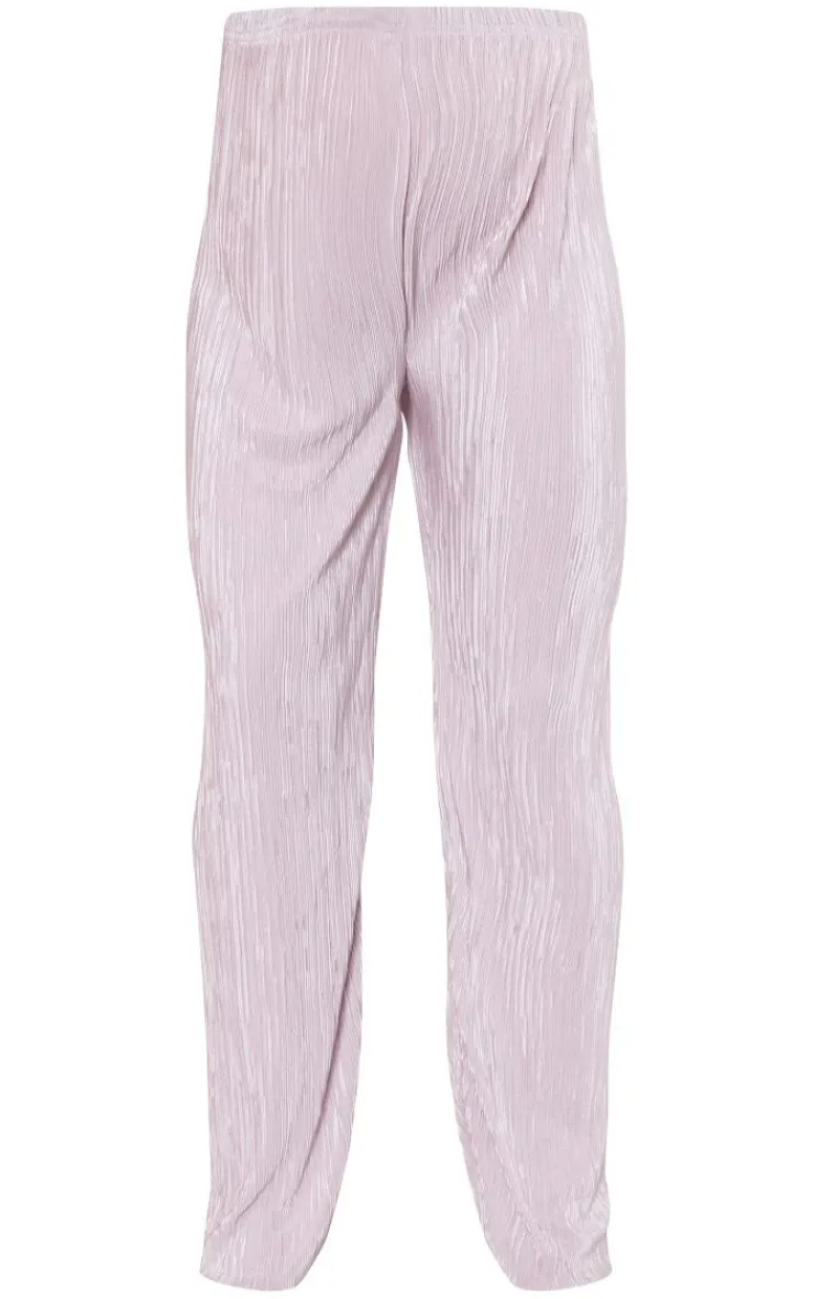 Online PrettyLittleThing Maternity Rose Plisse Lettuce Hem Wide Leg Pants Rose.
