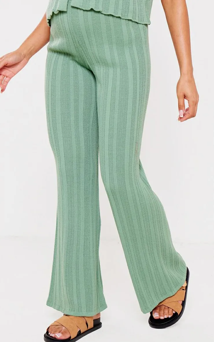 New PrettyLittleThing Maternity Knit Wide Leg Pants Sage Green