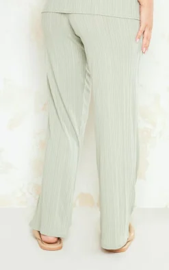 PrettyLittleThing Maternity Textured Rib Wide Leg Pants Sage Green