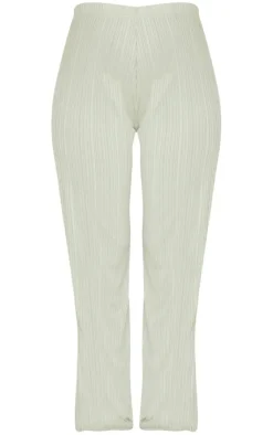 PrettyLittleThing Maternity Textured Rib Wide Leg Pants Sage Green