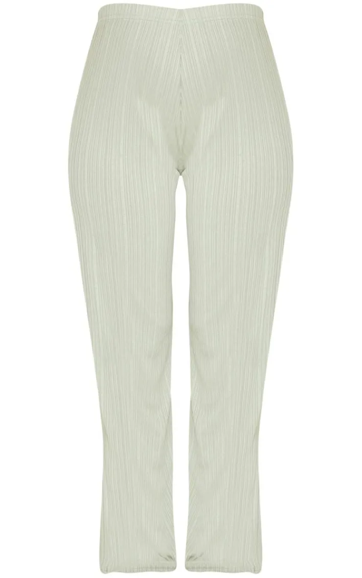 PrettyLittleThing Maternity Textured Rib Wide Leg Pants Sage Green
