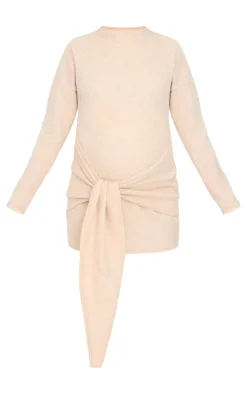 Maternity Brushed Waffle Tie Front Mini Dress-PrettyLittleThing New