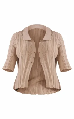 Outlet PrettyLittleThing Maternity Knit Short Sleeve Button Up Top Stone