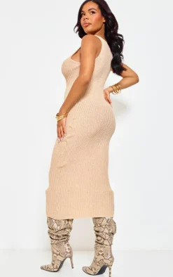 Maternity Knitted V Neck Midi Dress-PrettyLittleThing Hot