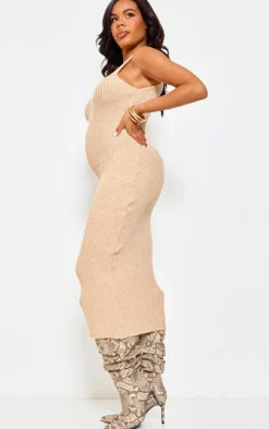 Maternity Knitted V Neck Midi Dress-PrettyLittleThing Hot