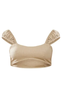 Hot PrettyLittleThing Maternity Linen Look Crop Top Stone
