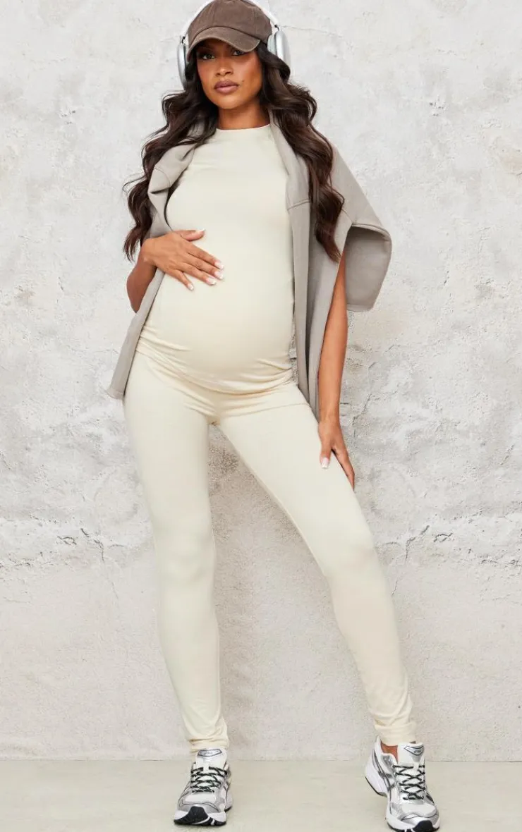 Outlet PrettyLittleThing Maternity Marl Over The Bump Leggings Stone
