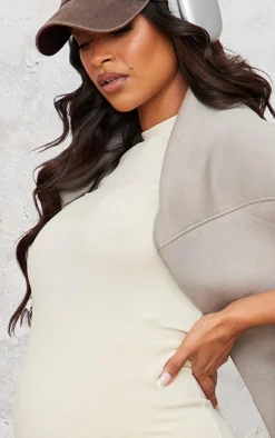 New PrettyLittleThing Maternity Marl Short Sleeve T-shirt Stone