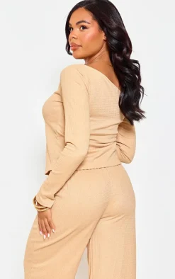 Hot PrettyLittleThing Maternity Textured Asymmetric Off The Shoulder Top Stone