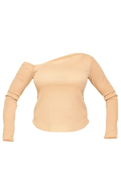 Hot PrettyLittleThing Maternity Textured Asymmetric Off The Shoulder Top Stone