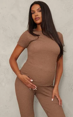 Clearance PrettyLittleThing Maternity Elasticated Textured Flared Pants Taupe