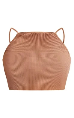Online PrettyLittleThing Maternity Plisse Strappy Crop Top Taupe
