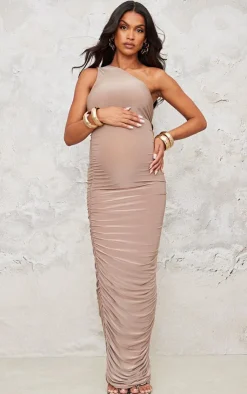 Maternity Slinky One Shoulder Ruched Maxi Dress-PrettyLittleThing Hot