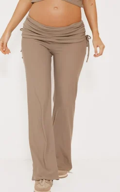 Outlet PrettyLittleThing Maternity Soft Touch Fold Over Waist Straight Leg Pants Taupe
