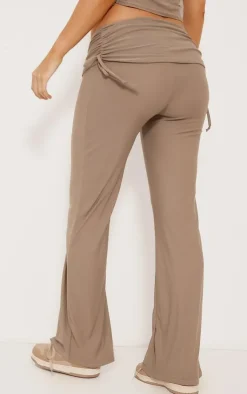 Outlet PrettyLittleThing Maternity Soft Touch Fold Over Waist Straight Leg Pants Taupe