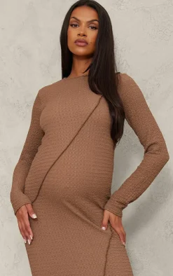 Maternity Textured Seam Detail Long Sleeve Maxi Dress-PrettyLittleThing Discount