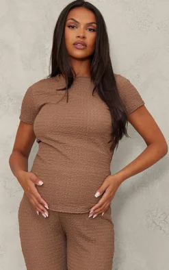 Discount PrettyLittleThing Maternity Textured Short Sleeve Top Taupe