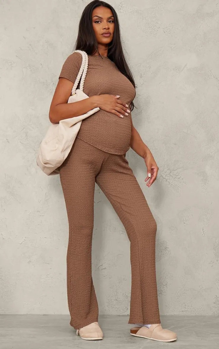Discount PrettyLittleThing Maternity Textured Short Sleeve Top Taupe