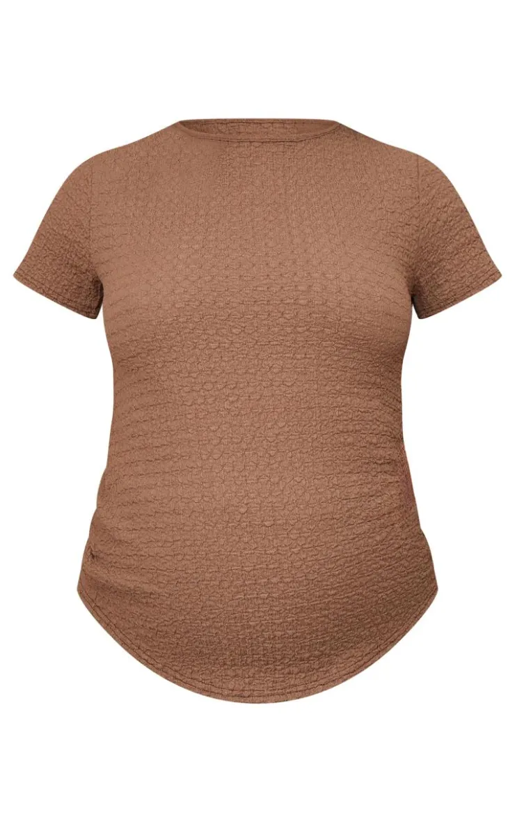 Discount PrettyLittleThing Maternity Textured Short Sleeve Top Taupe