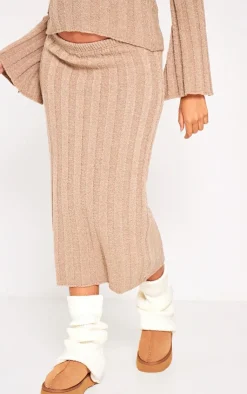 Best PrettyLittleThing Maternity Taupe Thick Rib Knitted Midaxi Skirt Taupe.
