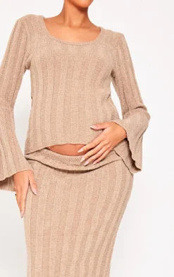 Best PrettyLittleThing Maternity Taupe Thick Rib Knitted Midaxi Skirt Taupe.