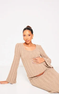 Online PrettyLittleThing Maternity Thick Rib Knitted Long Sleeve Sweater Taupe