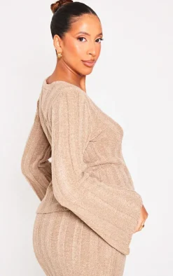 Online PrettyLittleThing Maternity Thick Rib Knitted Long Sleeve Sweater Taupe
