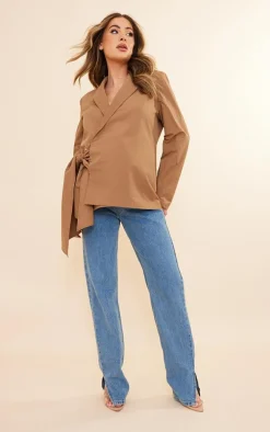 Maternity Taupe Wrap Over Blazer