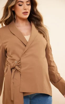 Maternity Taupe Wrap Over Blazer