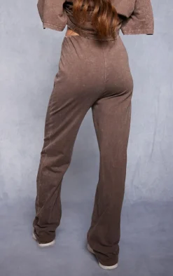 Hot PrettyLittleThing Maternity Sport Graphic Wide Leg Pants Washed Brown