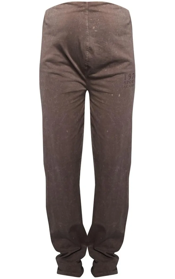 Hot PrettyLittleThing Maternity Sport Graphic Wide Leg Pants Washed Brown