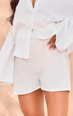 Clearance PrettyLittleThing Maternity Cheesecloth Mid Rise Shorts White