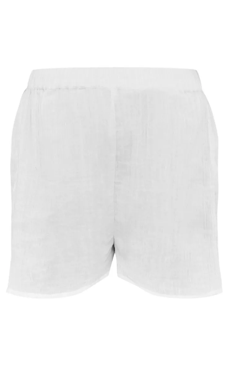 Clearance PrettyLittleThing Maternity Cheesecloth Mid Rise Shorts White