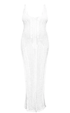 Maternity Open Crochet Knit V Neck Maxi Dress-PrettyLittleThing Online