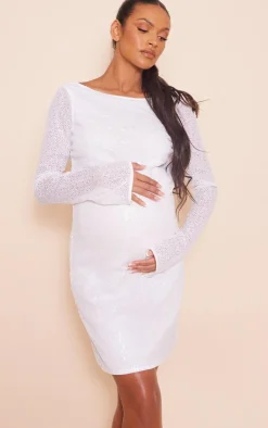 Maternity Sequin Detail Open Back Mini Dress-PrettyLittleThing Sale
